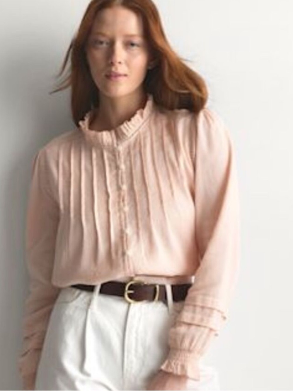 Quince Womens Organic Textured Cotton Peasant Blouse Ballet Slipper L